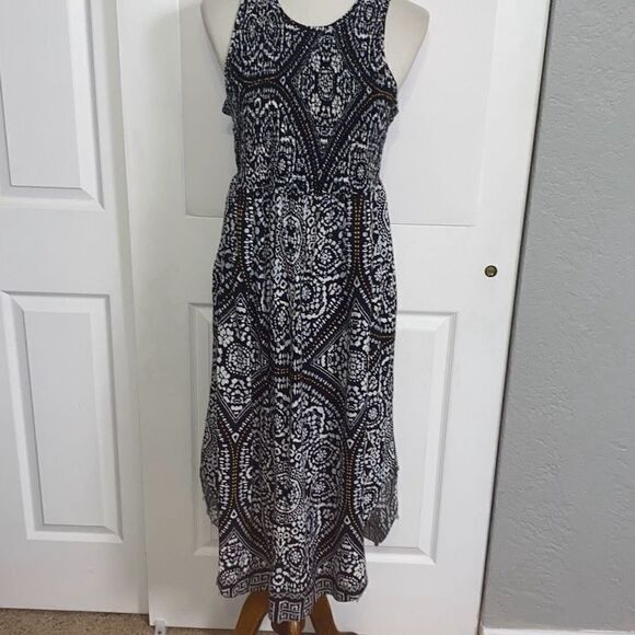 a:glow tribal boho maxi market dress black/white graphic Sz M - Picture 1 of 9